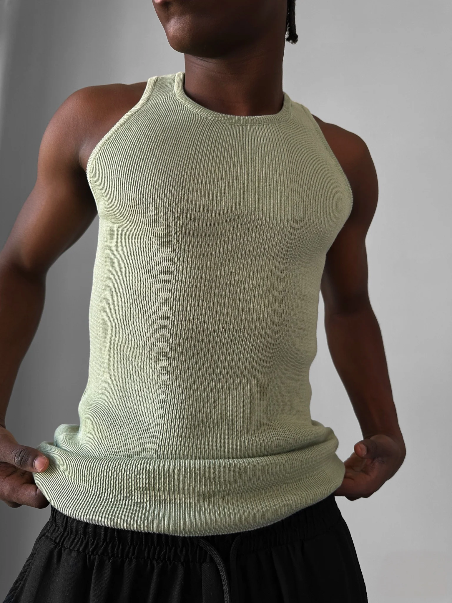 Slim Fit Knit Tanktop - Light Green - Image 2