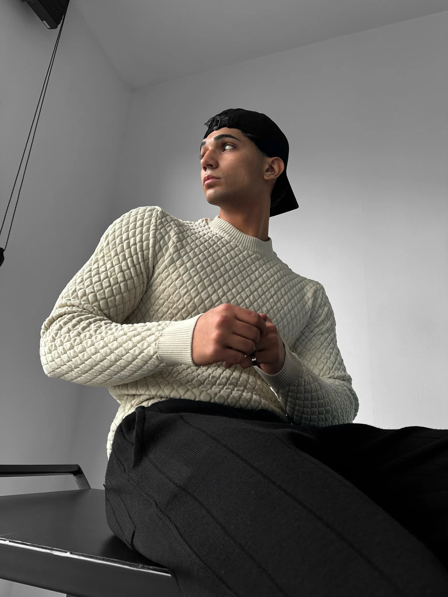 Slim Fit Textured Sweater - Beige - Image 3