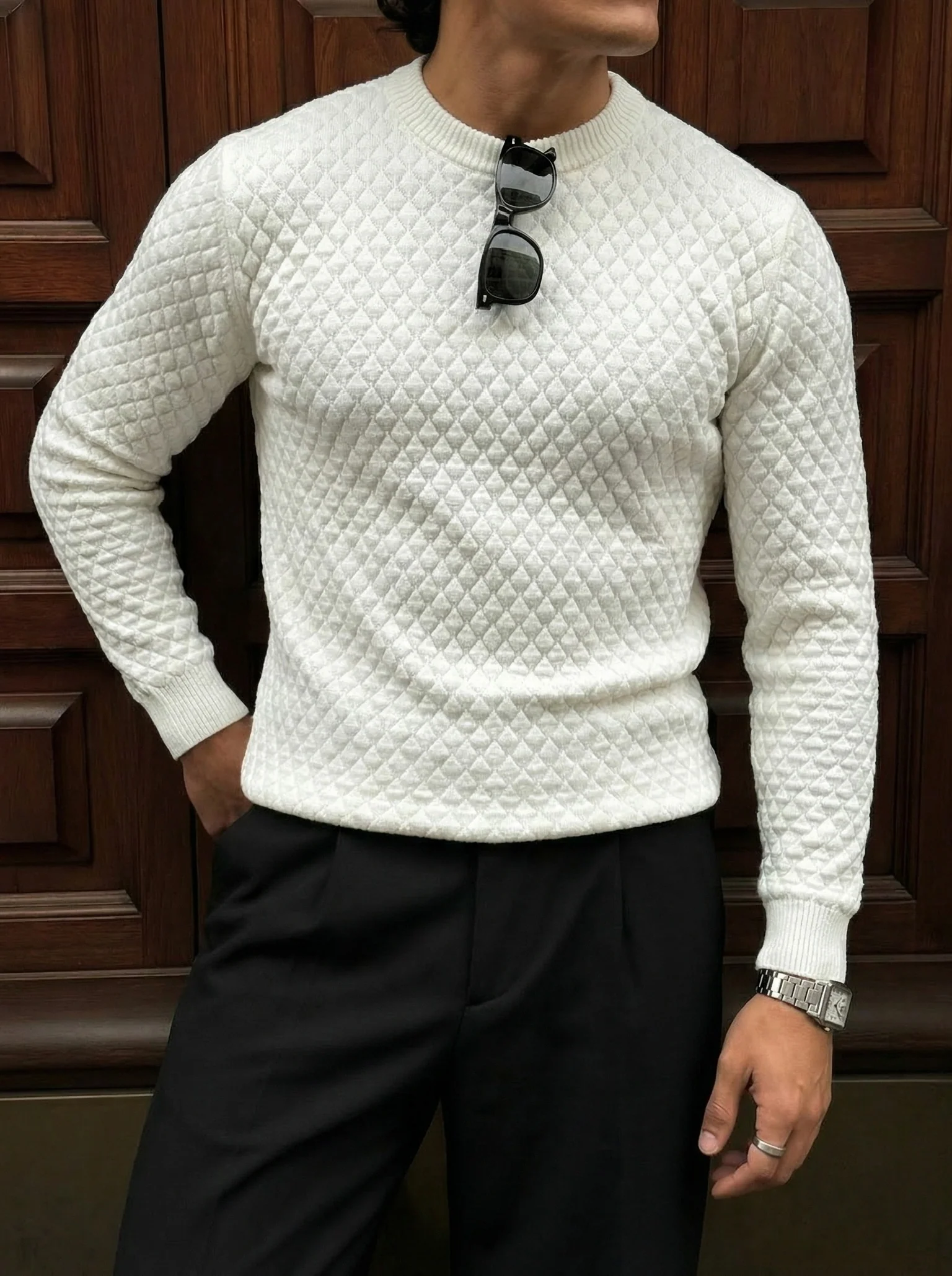 Slim Fit Textured Sweater - Ecru - Image 2