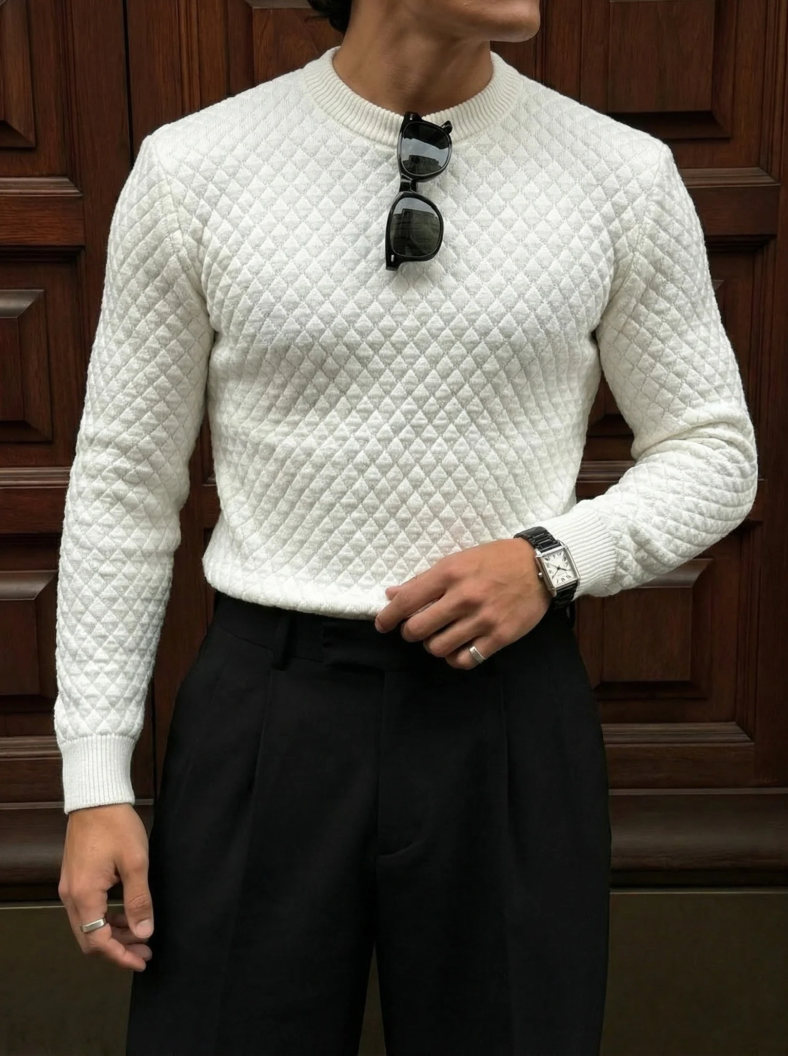 Slim Fit Textured Sweater - Ecru - Image 3