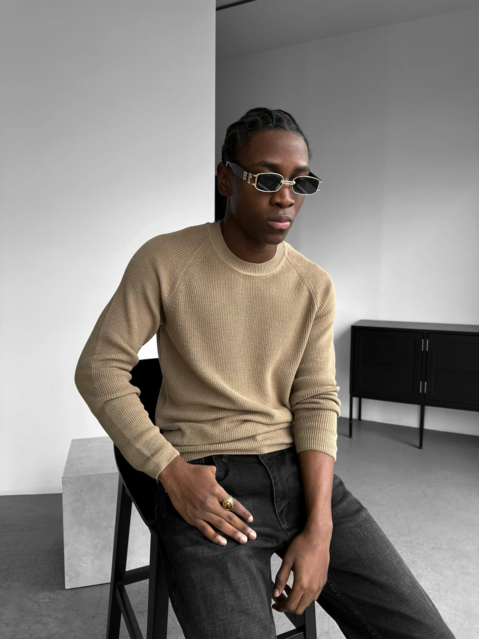 Slim Fit Thin Knit Sweater - Camel - Image 3