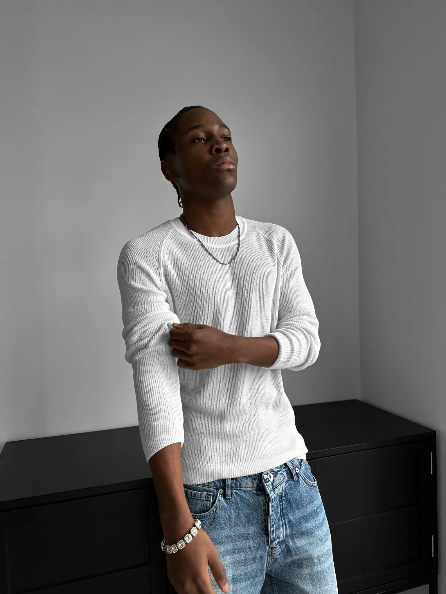 Slim Fit Thin Knit Sweater - Ecru - Image 2