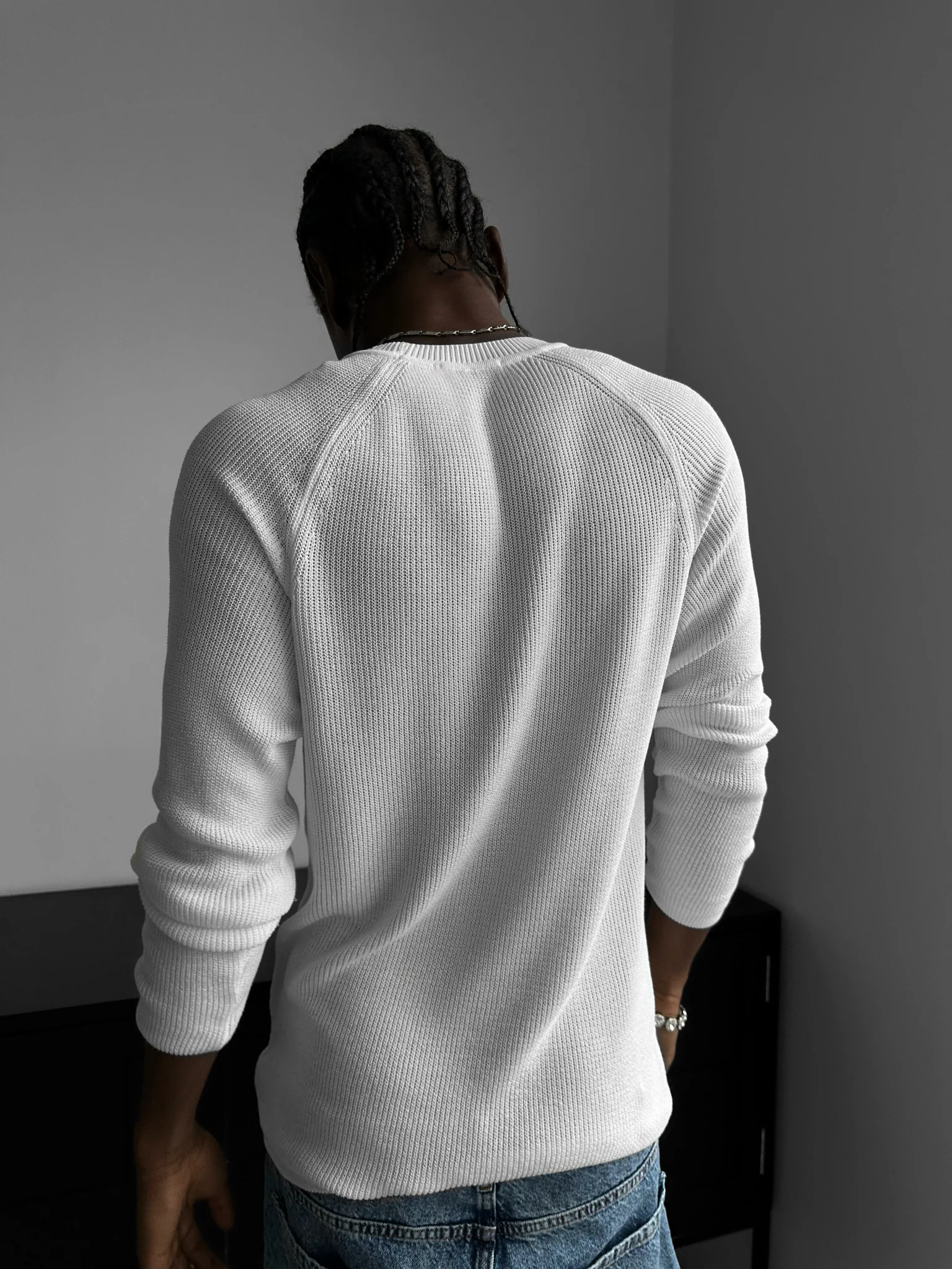 Slim Fit Thin Knit Sweater - Ecru - Image 3