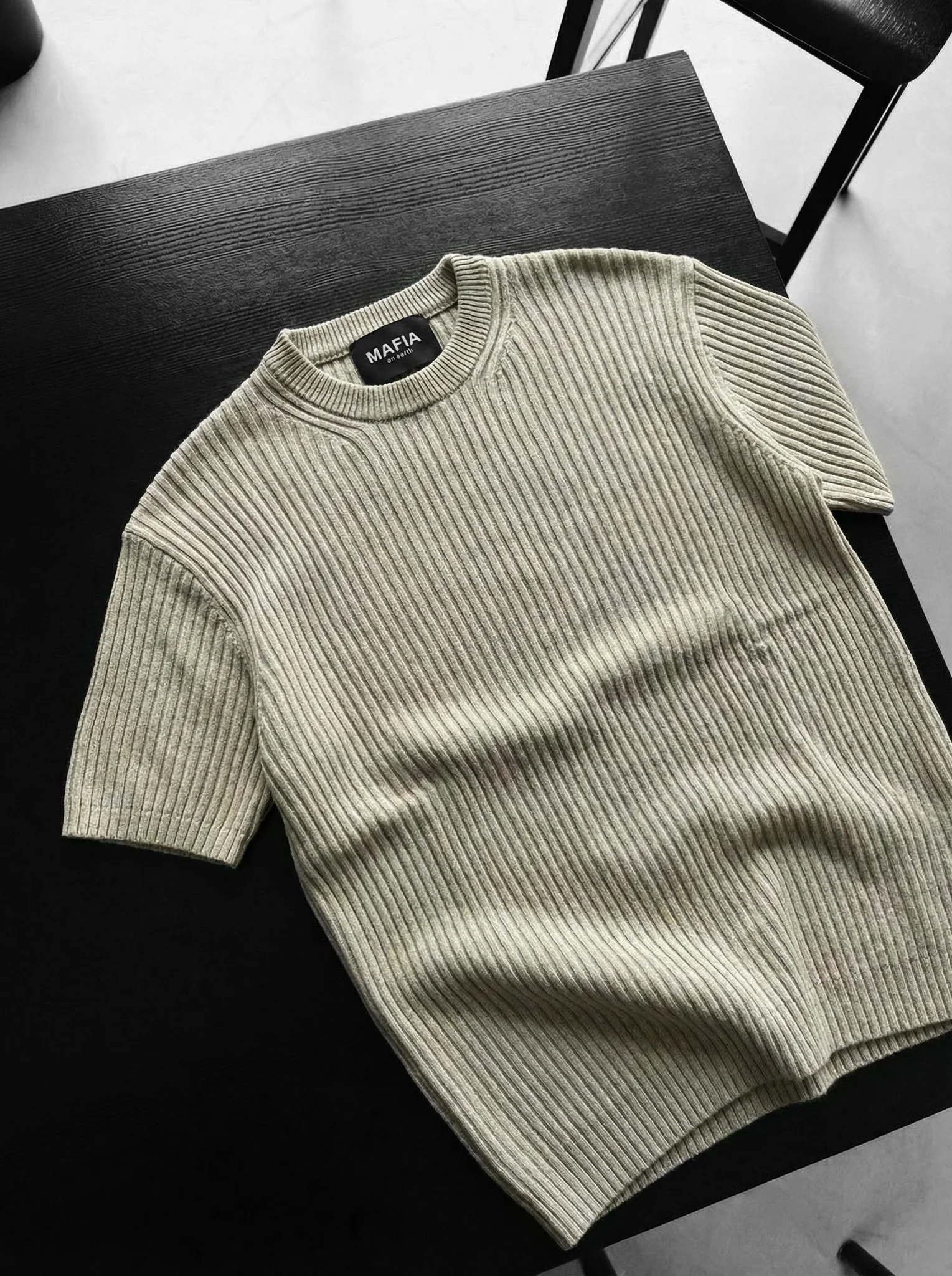 Slim Fit Washed Thin Lines Knit T-Shirt - Stone