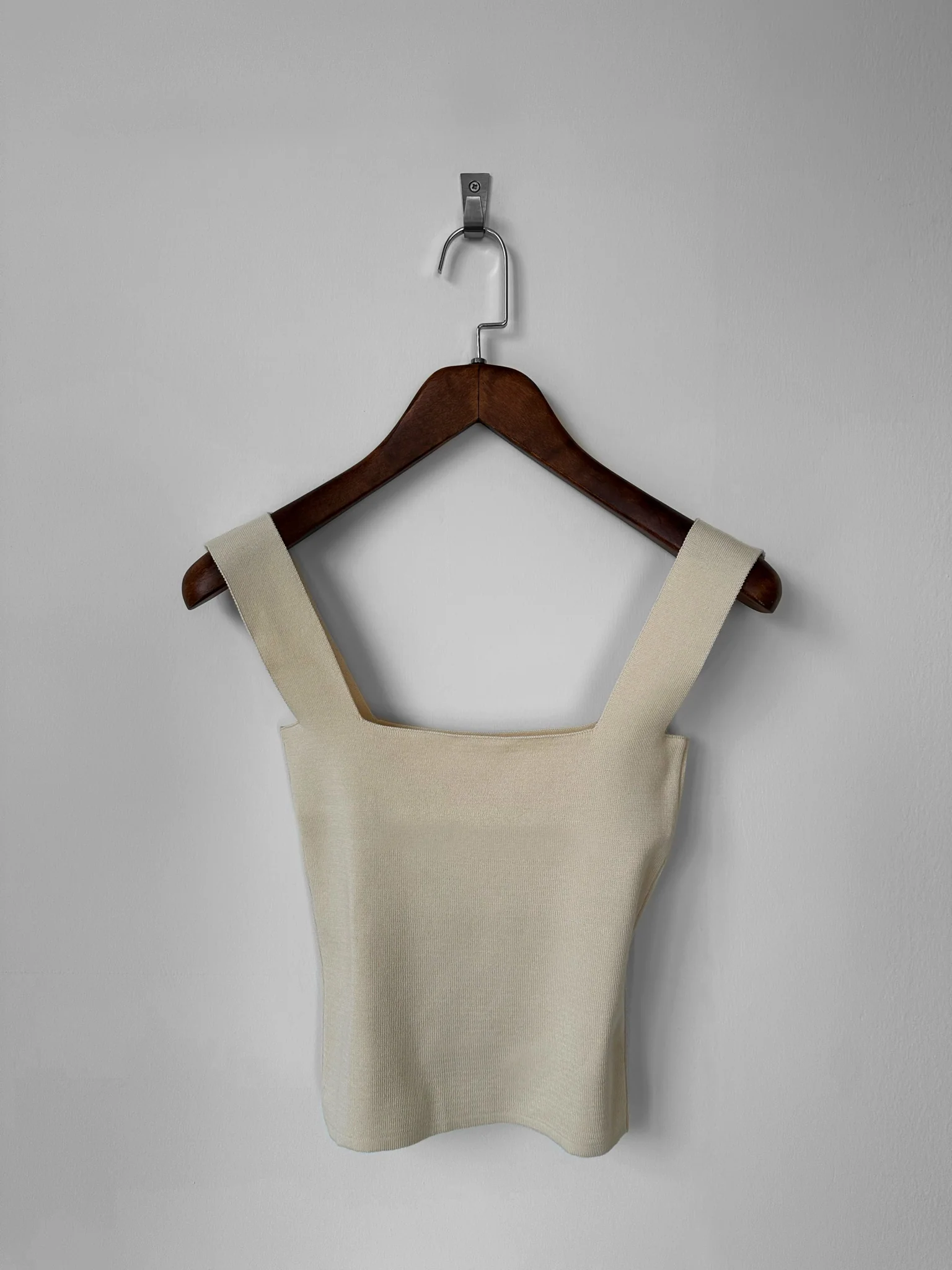 Square Neck Knit Top - Beige - Image 3