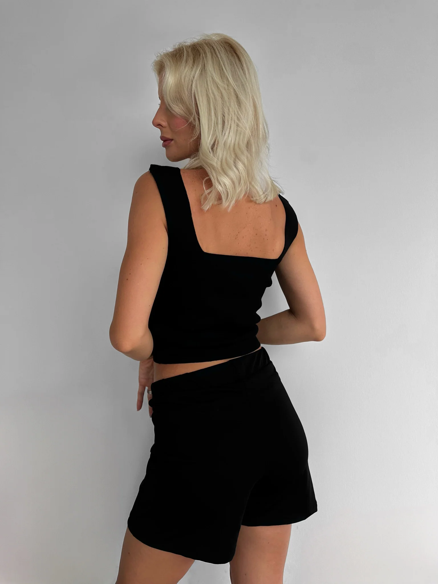 Square Neck Knit Top - Black - Image 5