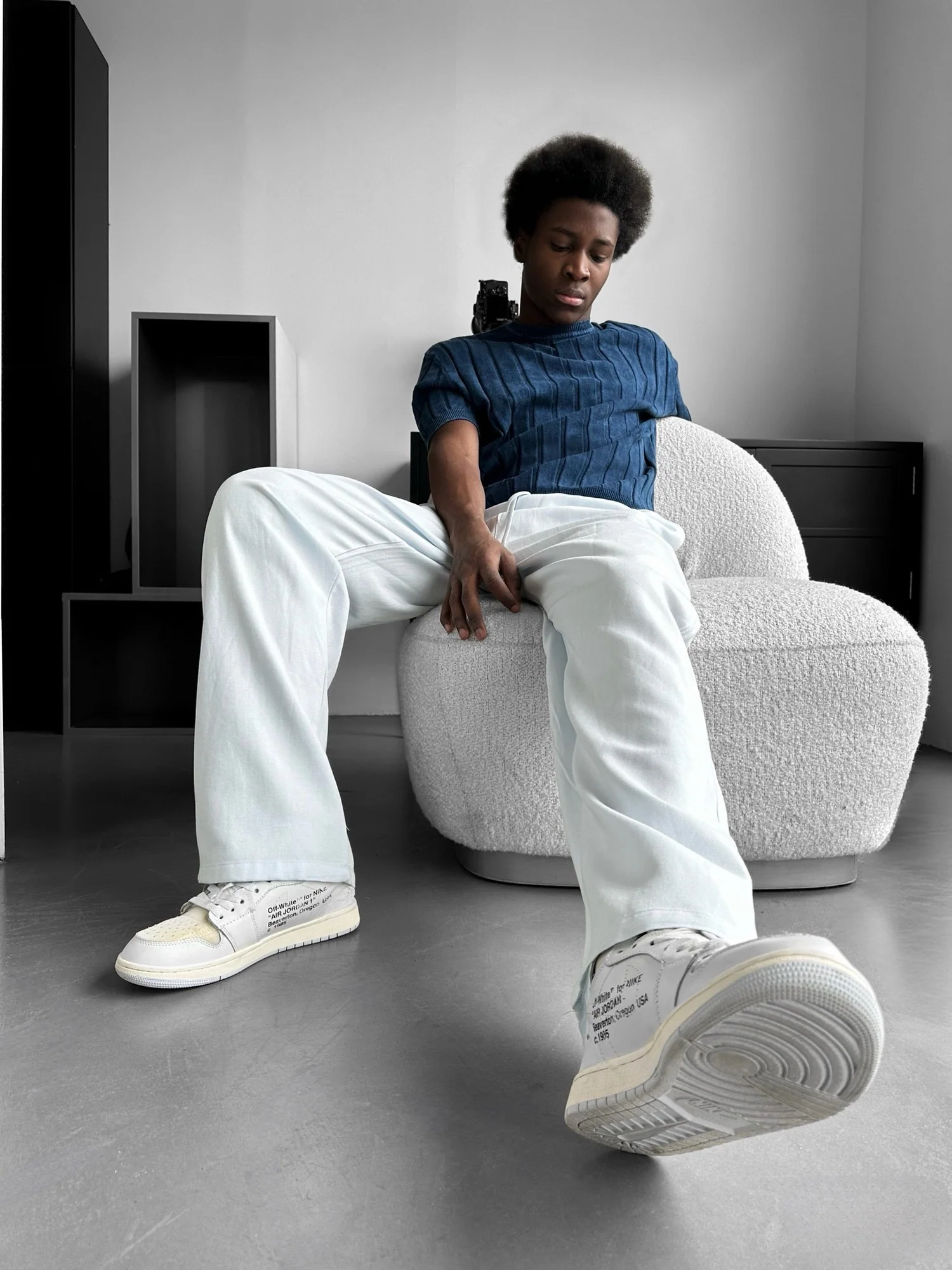 Straight Cut Mixed Fabric Trousers - Babyblue