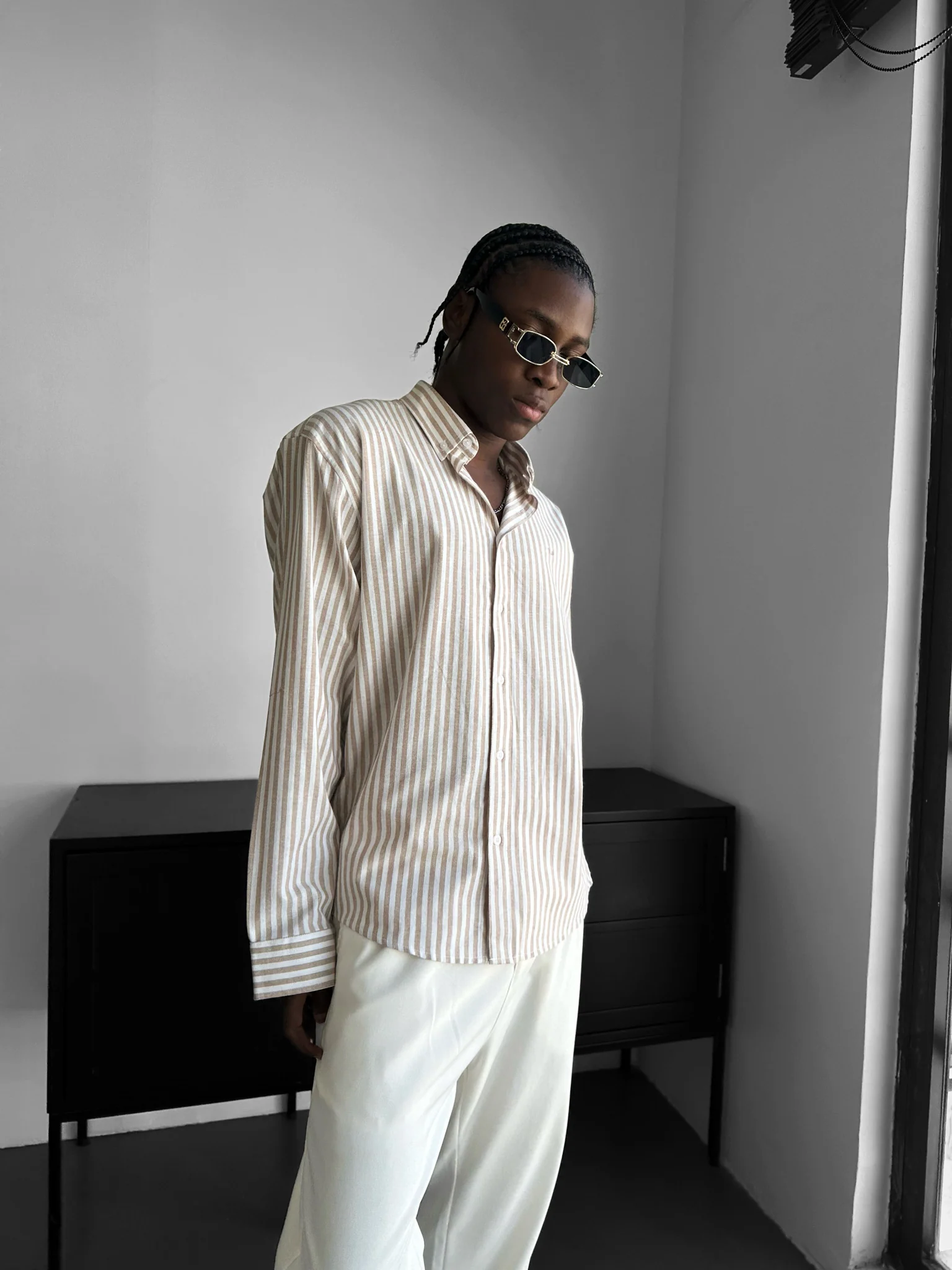 Striped Oxford Shirt - Beige - Image 3