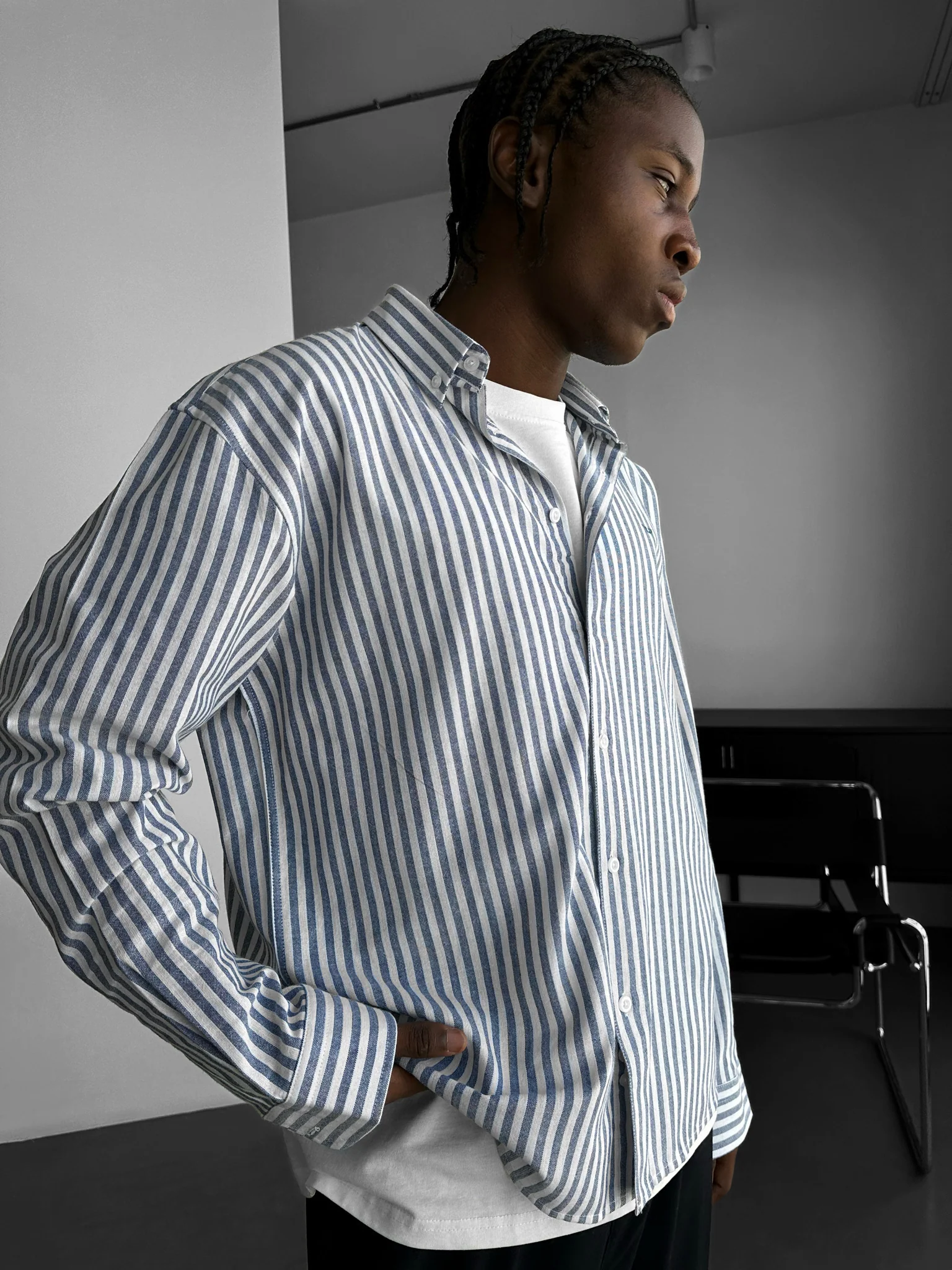 Striped Oxford Shirt - Navy Blue - Image 2
