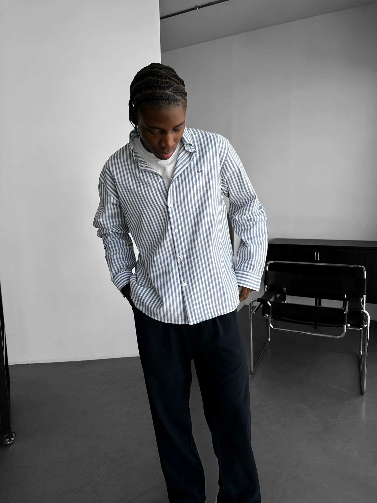 Striped Oxford Shirt - Navy Blue - Image 4