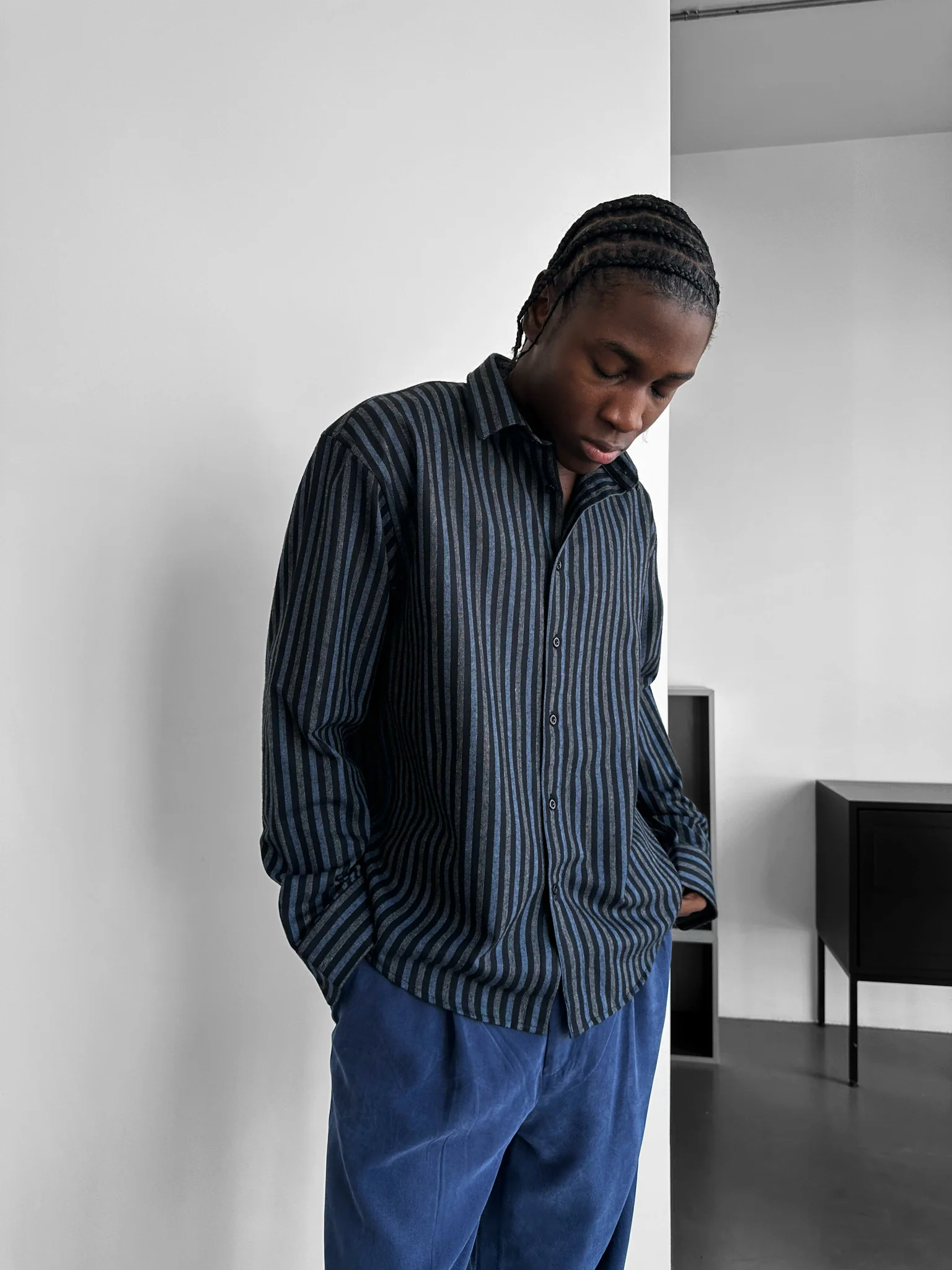 Thick Checked Winter Shirt - Blue - Image 3