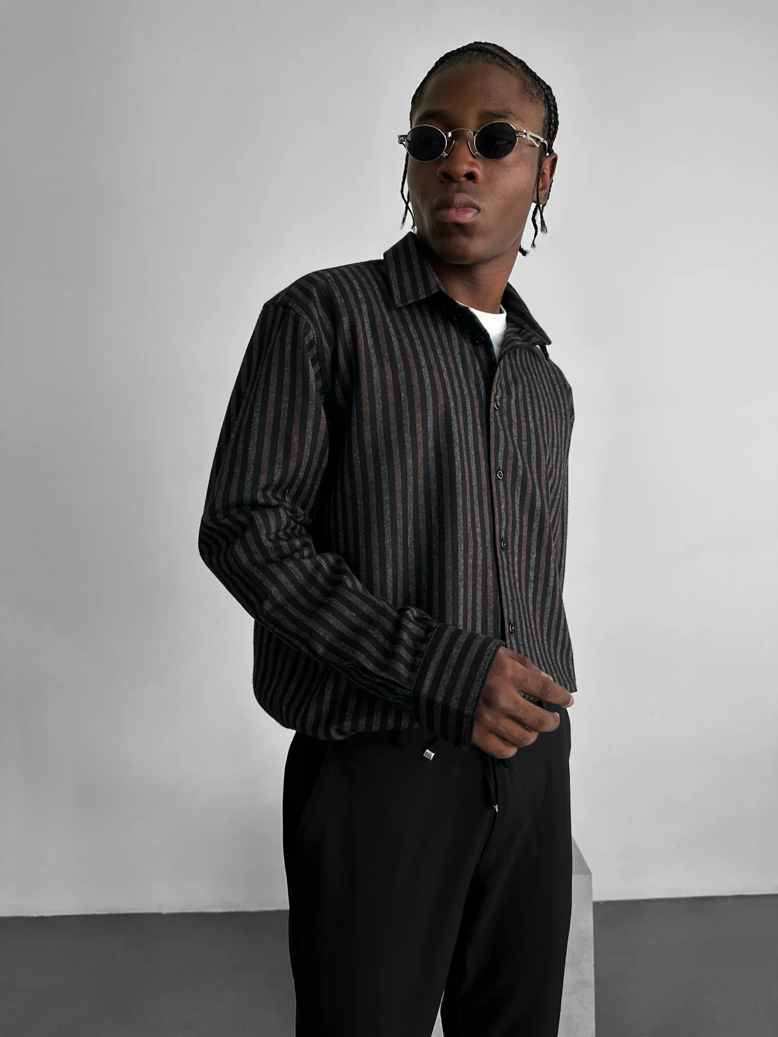 Thick Checked Winter Shirt - Brown - Image 2