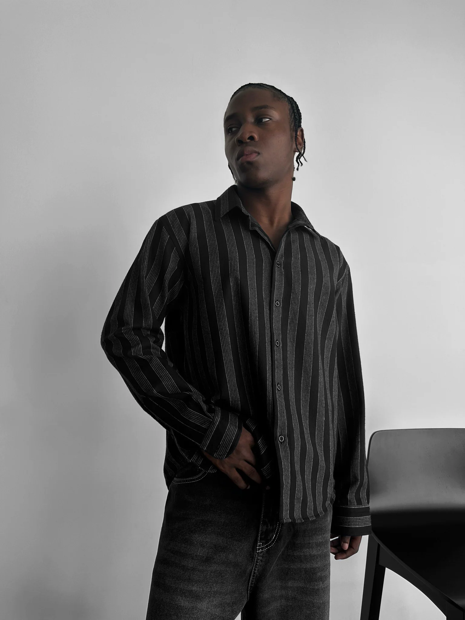 Thick Striped Winter Shirt - Grey - Image 2