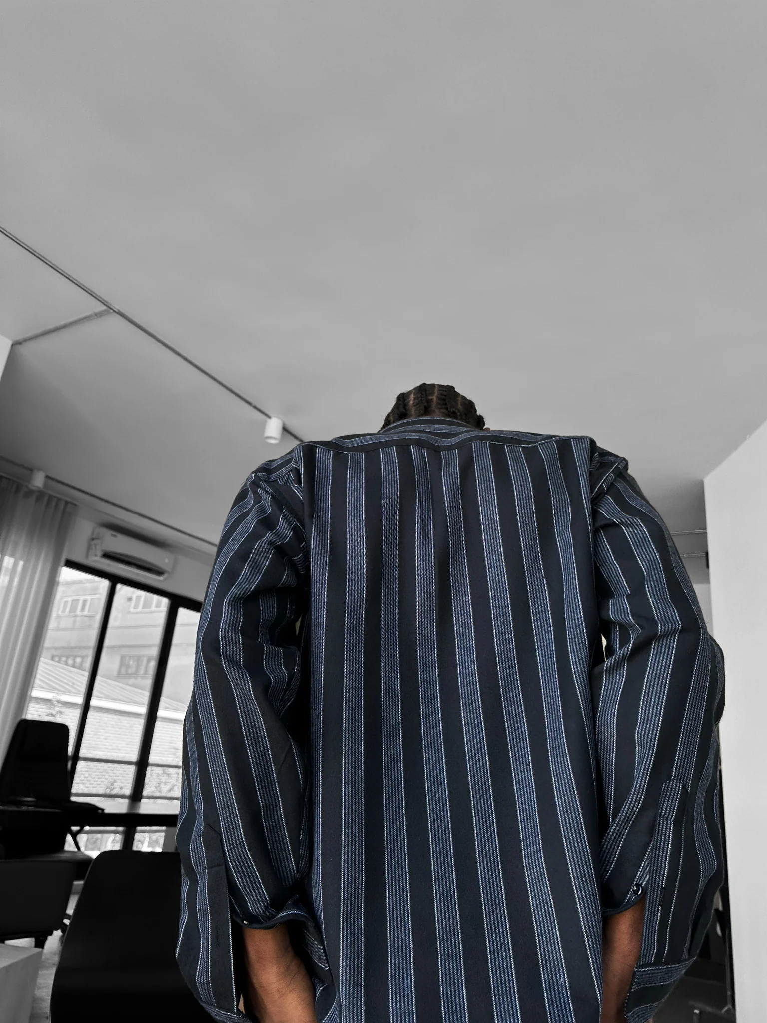 Thick Striped Winter Shirt - Navy Blue - Image 3
